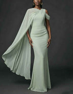 Sage Green Chiffon Asymmetrical Off The Shoulder Maxi Dress