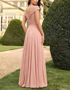 Pink Off The Shoulder Chiffon Maxi Dress