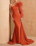 Orange One Shoulder 3D Design Maxi Dress
