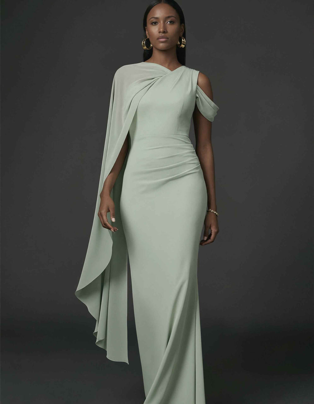 Sage Green Chiffon Asymmetrical Off The Shoulder Maxi Dress