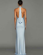 Solid Color Satin Halter Neck Maxi Dress