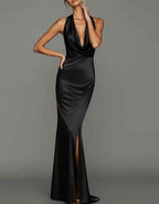 Einfarbiges Maxikleid aus Satin mit Neckholder