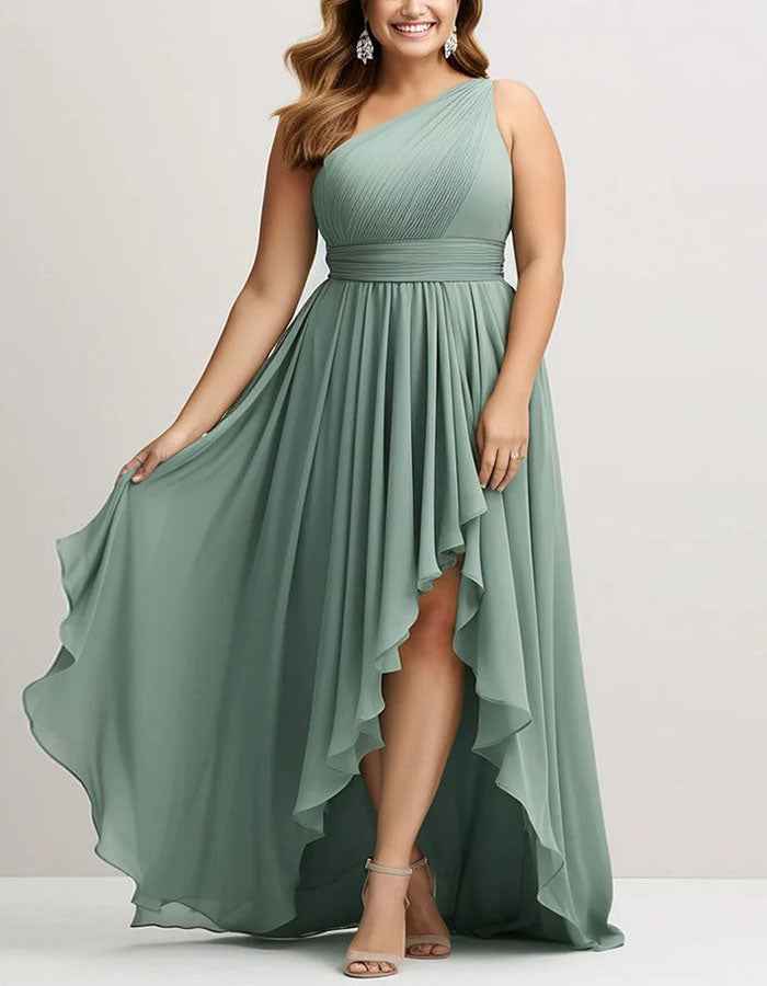 Salbeifarbenes Chiffon-Maxikleid mit einem Träger