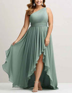 Salbeifarbenes Chiffon-Maxikleid mit einem Träger