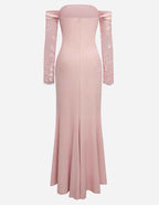 Pink Floral Mesh Lace Off Shoulder Long Sleeve Maxi Dress