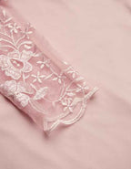 Pink Floral Mesh Lace Off Shoulder Long Sleeve Maxi Dress