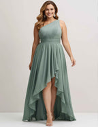 Salbeifarbenes Chiffon-Maxikleid mit einem Träger