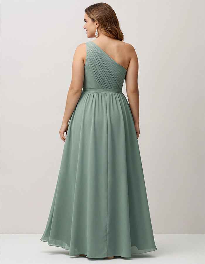 Salbeifarbenes Chiffon-Maxikleid mit einem Träger