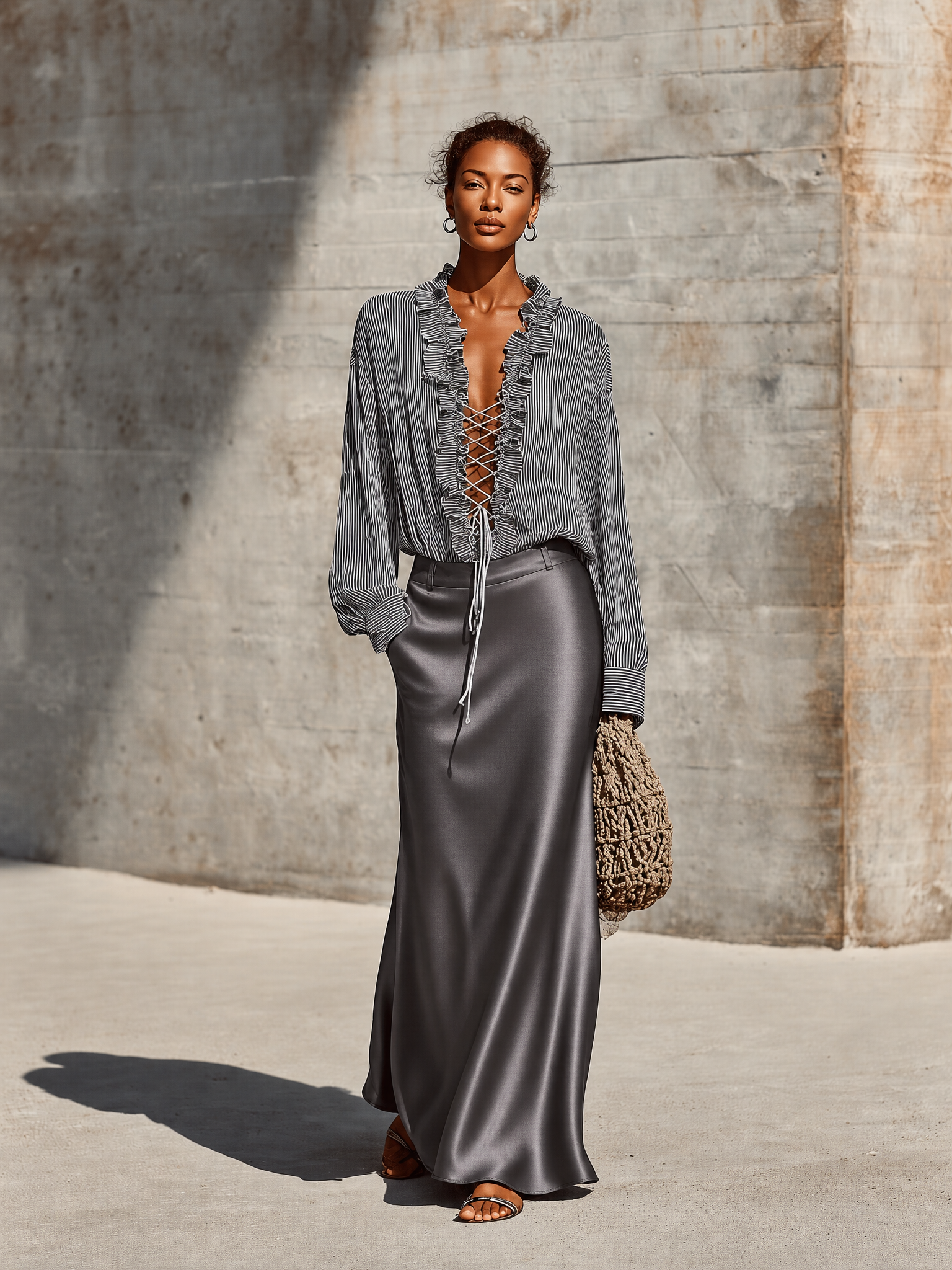 Conjunto Falda Maxi con Volantes a Rayas