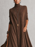 A-Linien-Kleid mit Stehkragen, Spitzeneinsätzen und langen Ärmeln