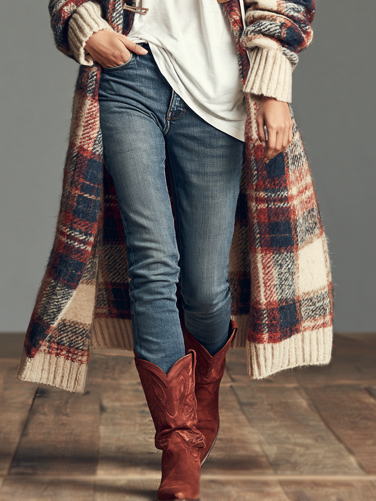 Chaqueta de punto jacquard de cuadros con cuello chal y trencas