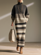 Conjunto de jersey oversize degradado con media cremallera y falda larga de punto