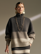Conjunto de jersey oversize degradado con media cremallera y falda larga de punto