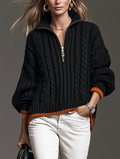 Jersey de punto negro y naranja con media cremallera