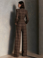 Mono de mujer vintage a cuadros con cuello alto y perneras anchas. Mono de manga larga. - LOVRA DESIGN