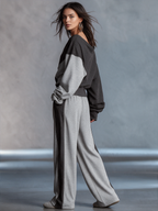 Conjunto de sudadera cruzada y pantalón ancho bicolor