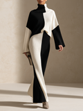 Conjunto largo de canalé bicolor blanco y negro