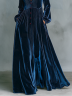 Vestido largo vintage de terciopelo con botonadura