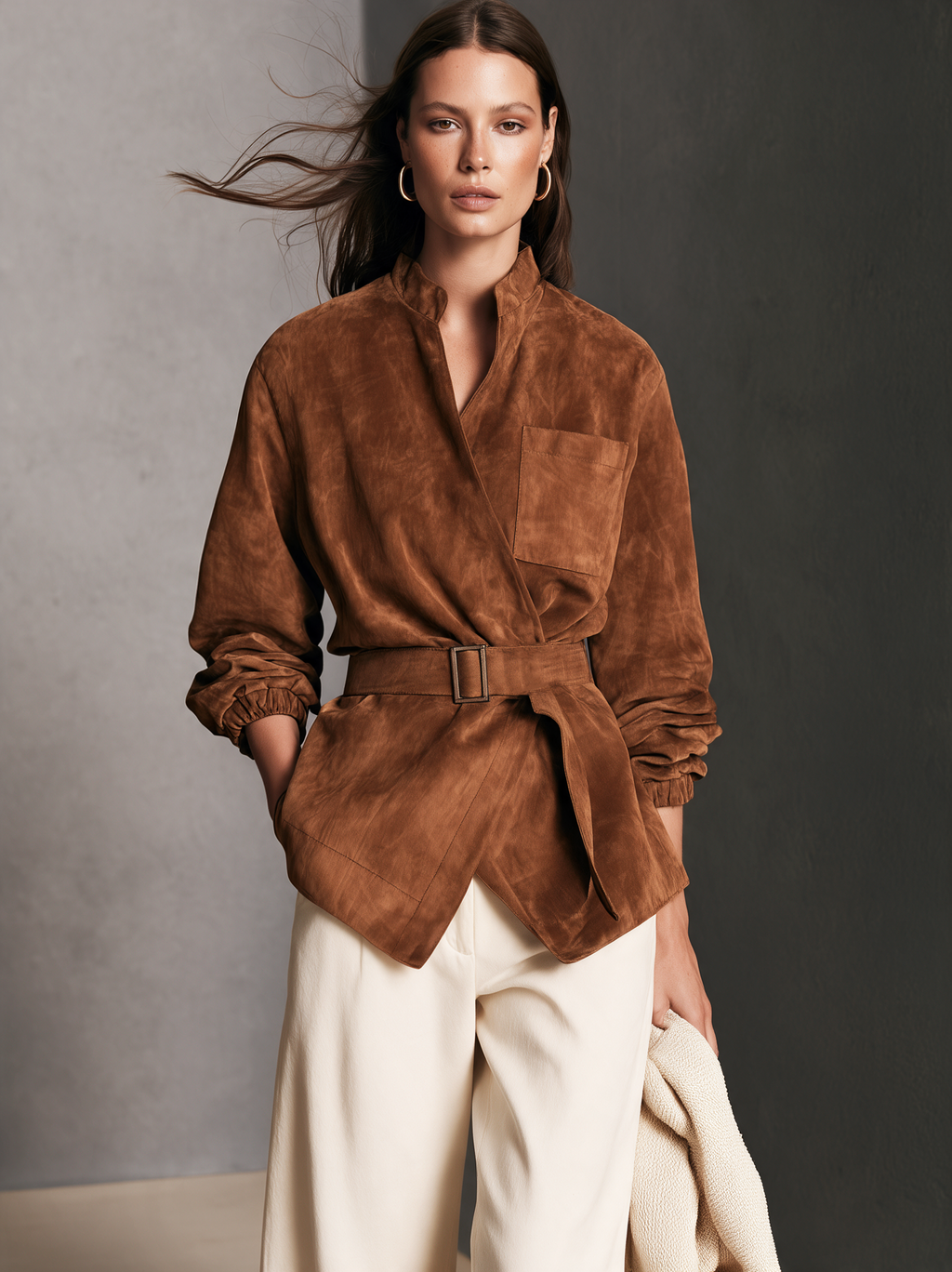 Chaqueta casual de ante marrón