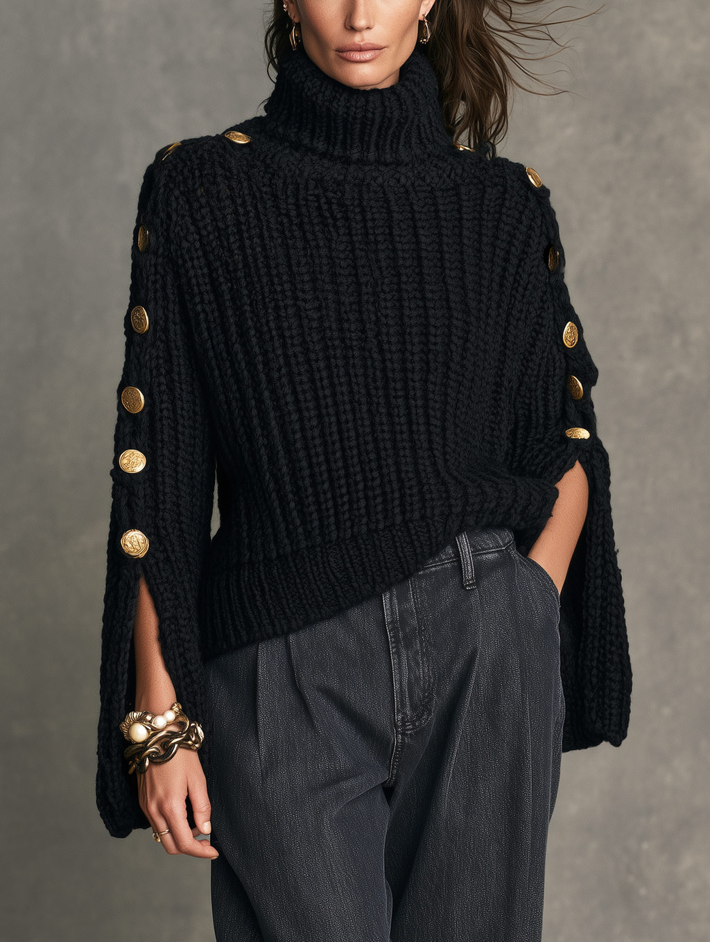 Jersey de cuello alto negro de punto