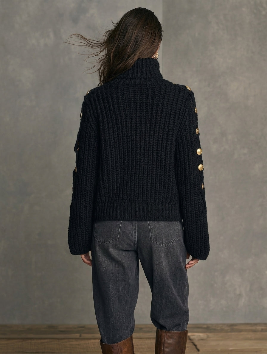 Jersey de cuello alto negro de punto