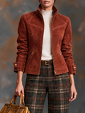 Chaqueta vintage de antelina con cremallera y cuello alzado
