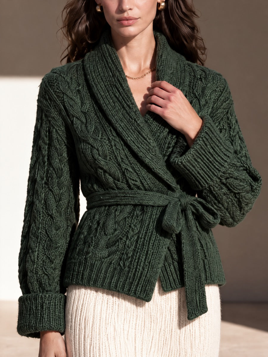 Chaqueta cruzada de punto de ochos verde