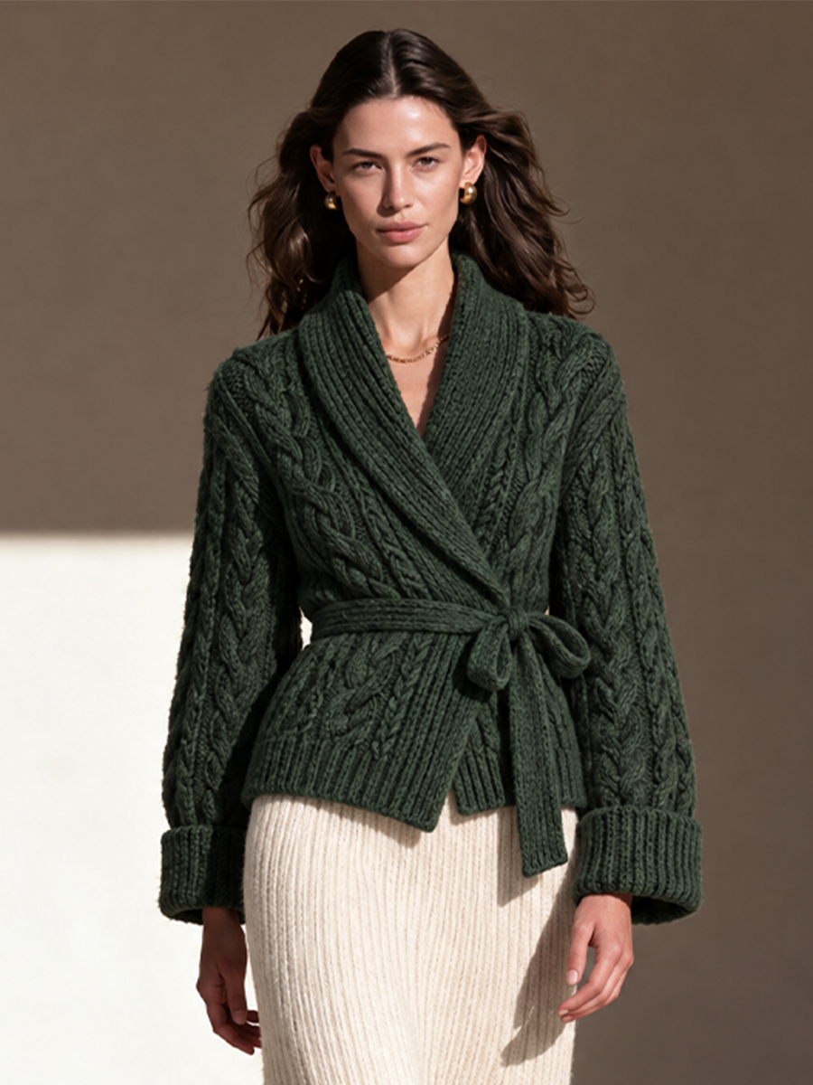 Chaqueta cruzada de punto de ochos verde