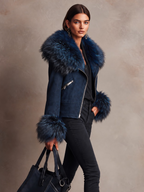 Chaqueta corta de antelina con ribete de pelo