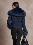 Chaqueta corta de antelina con ribete de pelo
