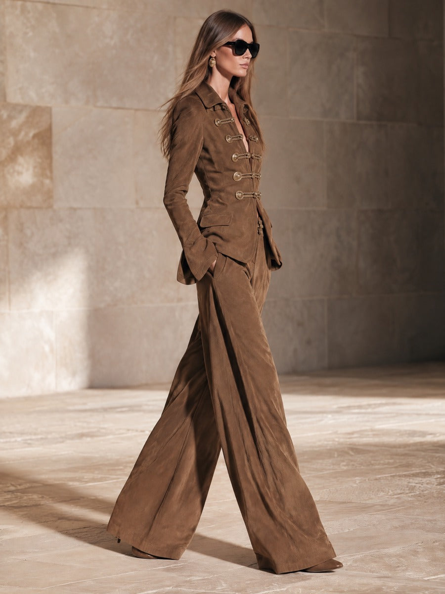 Pantalón ancho marrón de tiro alto