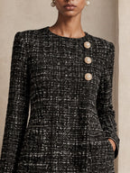 Vestido corto de tweed evasé con botones de perla