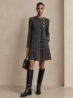 Vestido corto de tweed evasé con botones de perla
