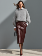 Jersey de punto gris con cuello efecto doble capa