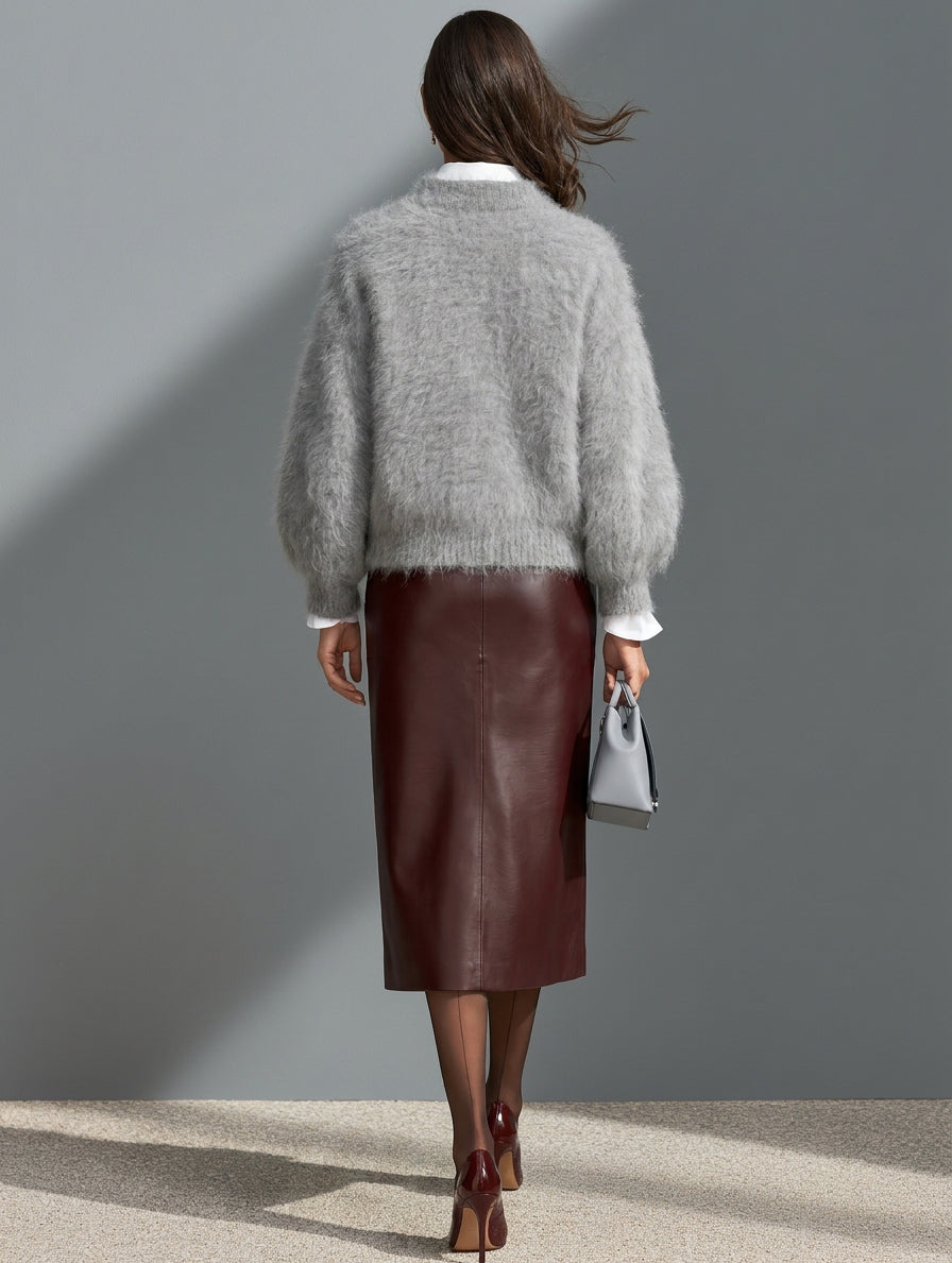 Falda midi de piel ecológica rojo oscuro