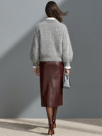 Jersey de punto gris con cuello efecto doble capa