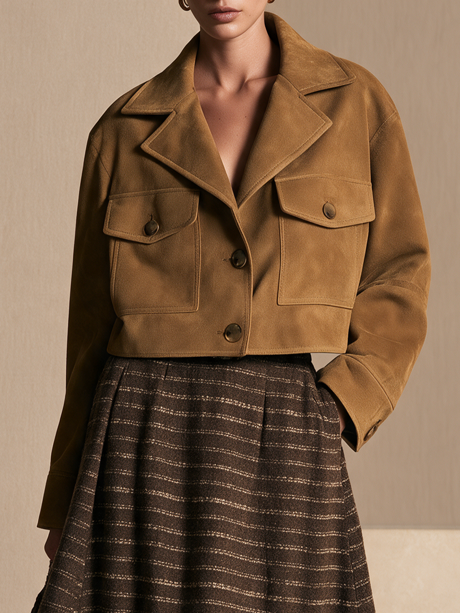 Chaqueta camel con bolsillos de solapa