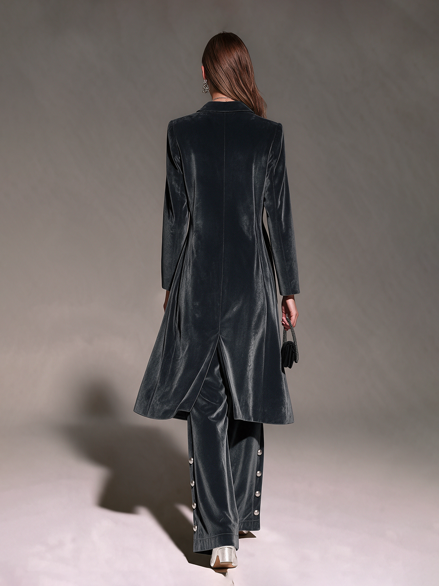 Pantalón ancho de terciopelo gris marengo con botones laterales