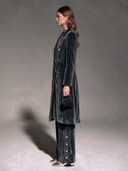 Pantalón ancho de terciopelo gris marengo con botones laterales