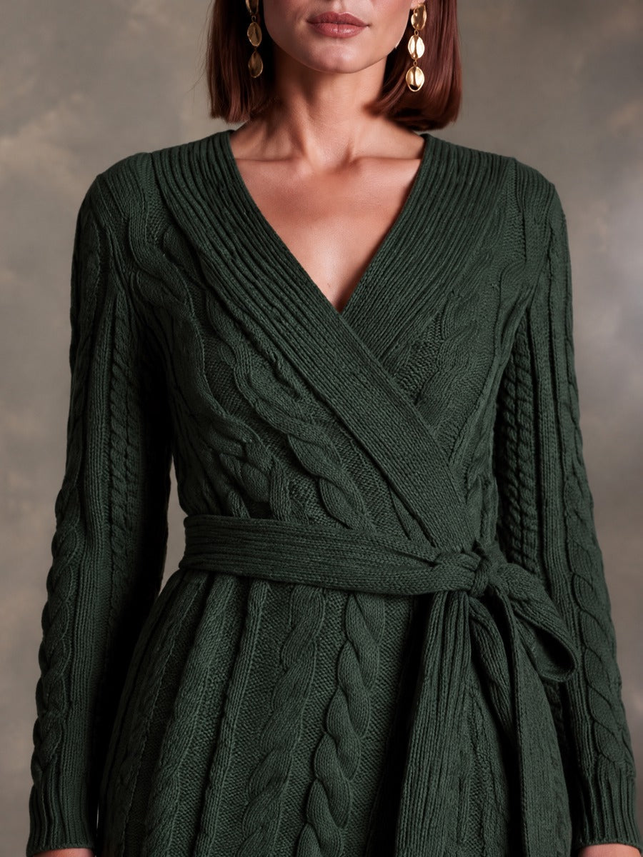 Vestido midi de punto de ochos cruzado con lazo en la cintura