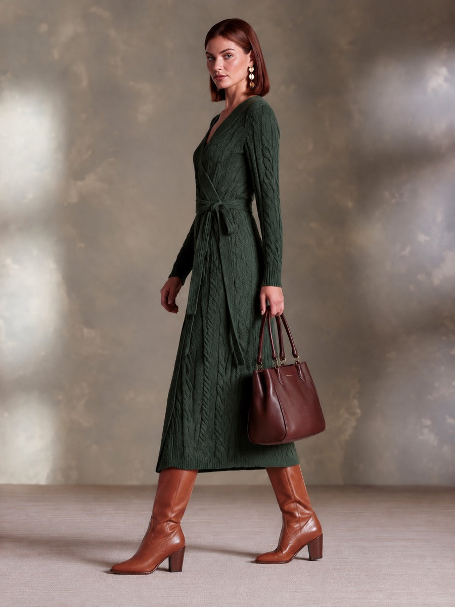 Vestido midi de punto de ochos cruzado con lazo en la cintura