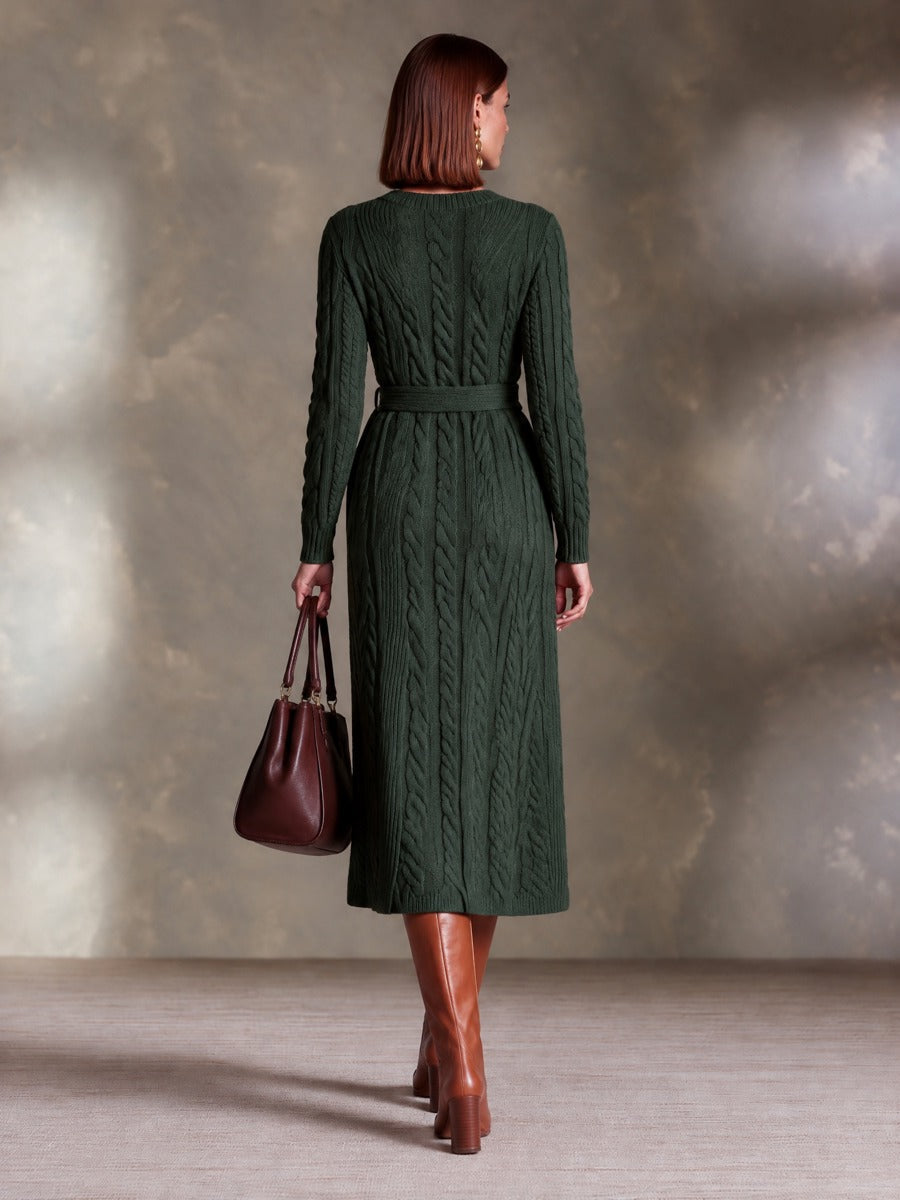 Vestido midi de punto de ochos cruzado con lazo en la cintura