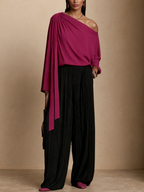 Conjunto de top asimétrico con fular y pantalón ancho plisado