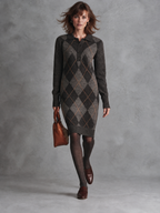 Vestido jersey de rombos gris marengo con cuello polo