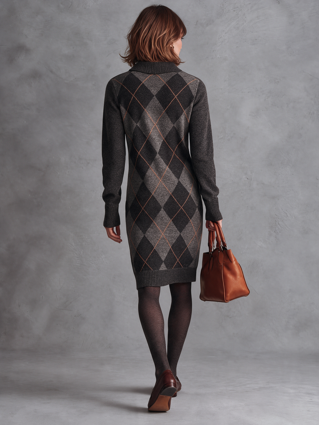 Vestido jersey de rombos gris marengo con cuello polo