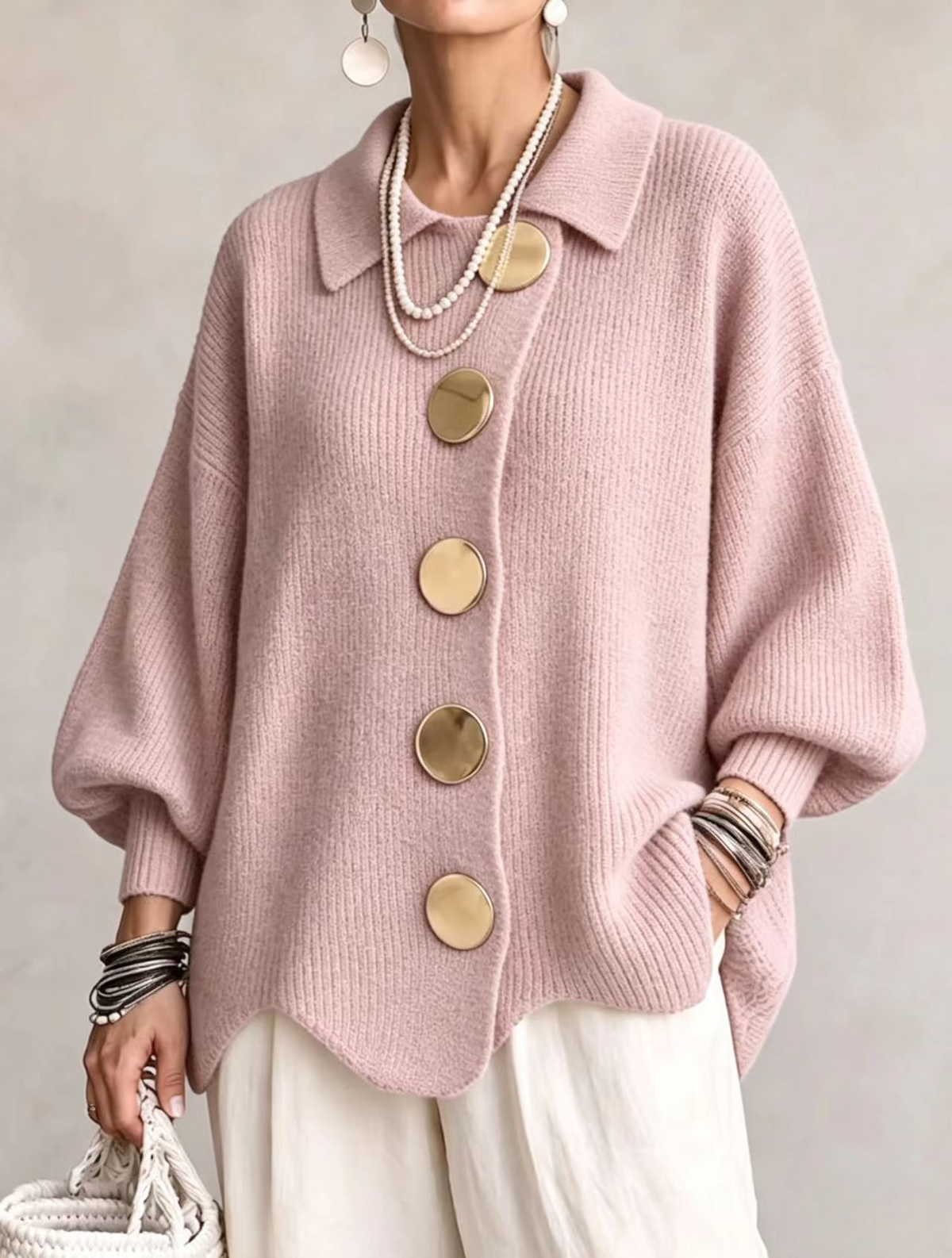 Cárdigan de Punto Oversize con Botones Metálicos