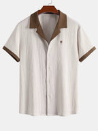 Camisa arrugada con bordado de palmeras en contraste y pantalones cortos de 12,7 cm con cordón y textura arrugada