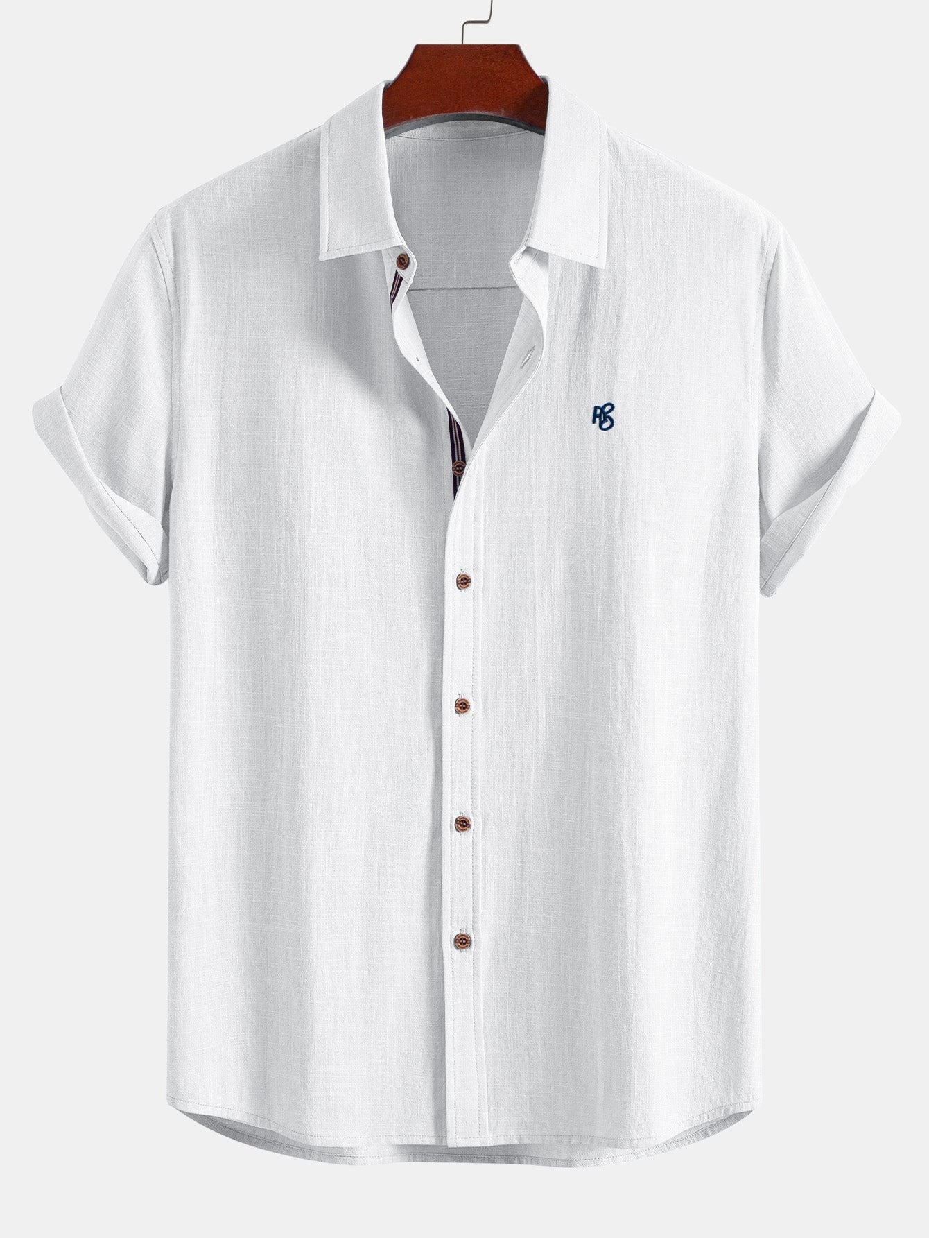 Camisa de manga corta con botones y efecto lino, y pantalones rectos de lino