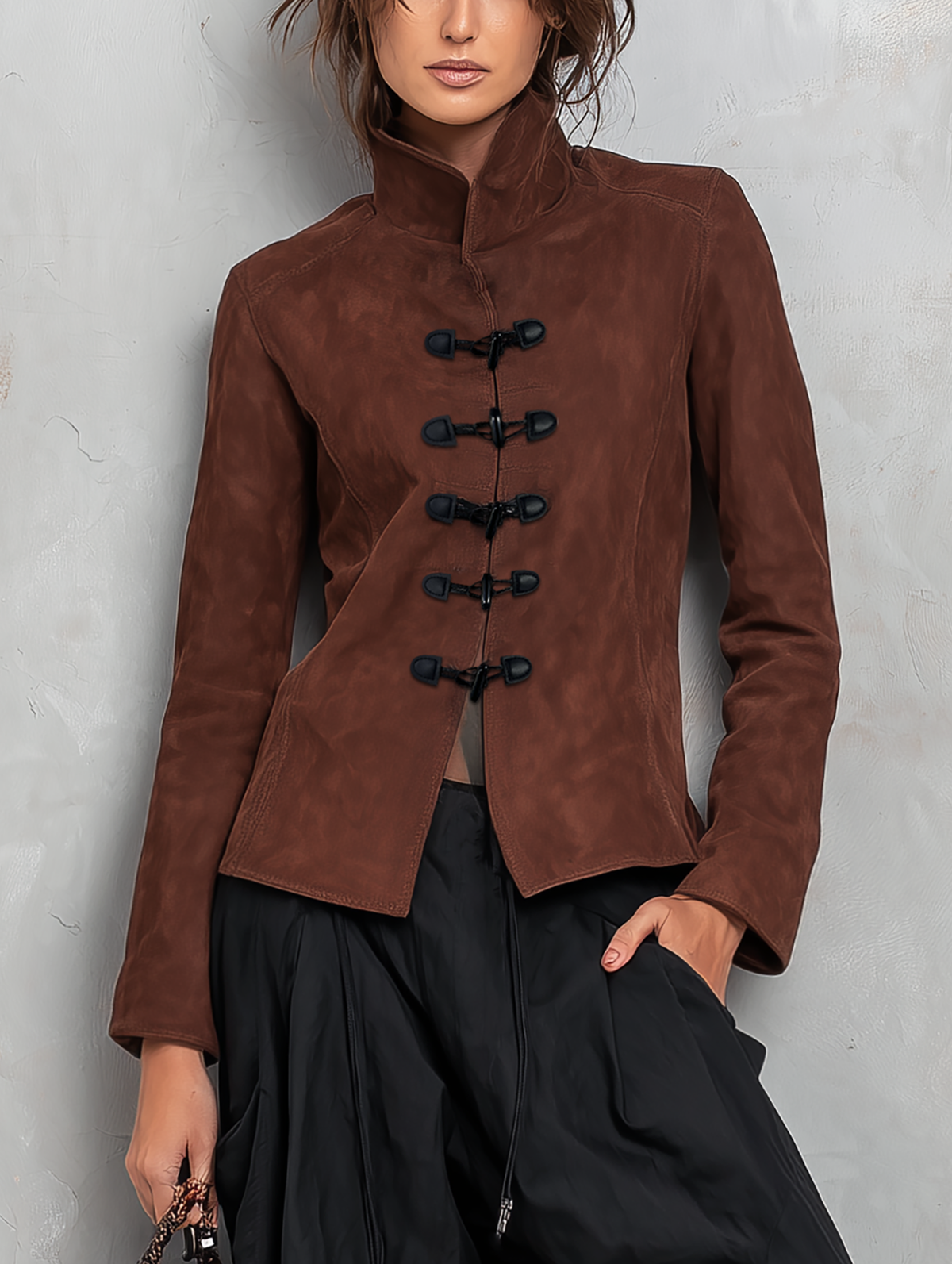Chaqueta de ante marrón de manga larga