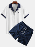 Camisa arrugada con bordado de palmeras en contraste y pantalones cortos de 12,7 cm con cordón y textura arrugada